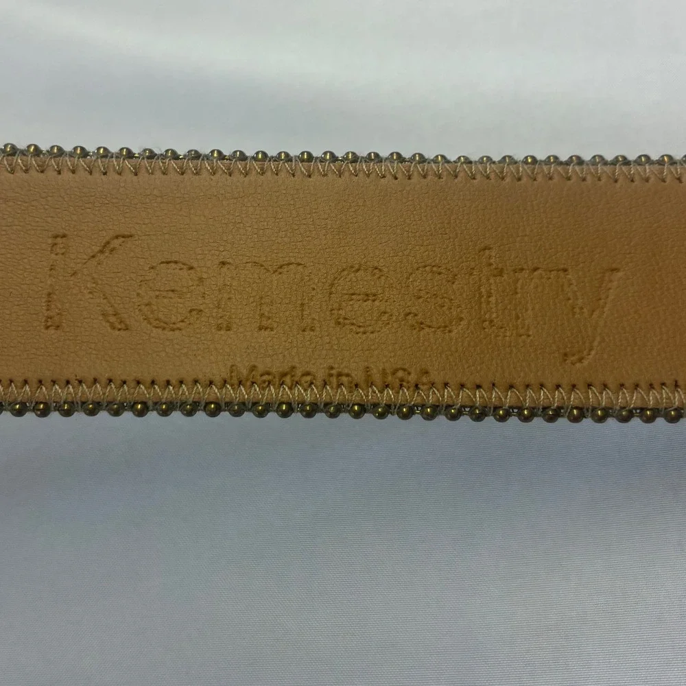 Kemestry Alligator Embossed Leather Belt Womens Large Olive‎ Tan USA